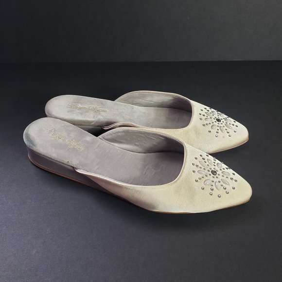 Kevyn Wynn Satin Slippers Mules Crystals Size 8 - Picture 2 of 16